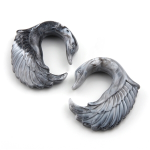 Marble look acrylic swan design taper ear plug gauges, sizes 10G to 5/8"