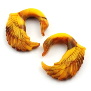 Yellow acrylic swan design taper ear plug gauges, sizes 10G to 5/8"