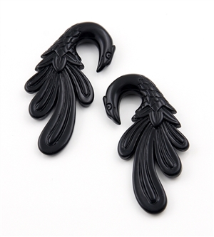 Black peacock acrylic swan design taper ear plug gauges, sizes 4G, 2G, 0G, 00G