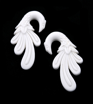 White peacock acrylic swan design taper ear plug gauges, sizes 4G, 2G, 0G, 00G