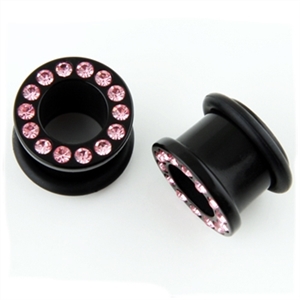 Single Flare Acrylic Ear Plugs Gem Gauge Pink Body Jewelry