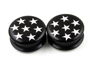 Double sided Screw on Ear Plug Acrylic stars black white  Body Jewelry AP-51