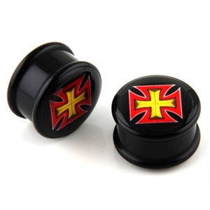 Double Flare Logo Ear Plug Gauge Acrylic cross Body Jewelry 00G, 0G, 1/2", 2G, 5/8, 9/16 AP-63