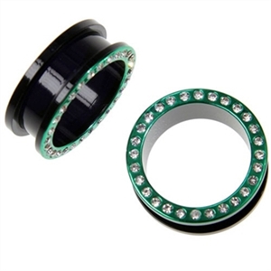 Screw on Acrylic Ear Plug Gem Gauge anodized black Body Jewelry 1/2", 11/16, 13/16, 15/16, 2G, 4G, 5/8, 7/8, 9/16 AP-69