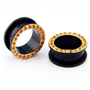 Screw on Acrylic Ear Plug Gem Gauge gold anodized black Body Jewelry 11/16 13/16 5/8 7/8 9/16