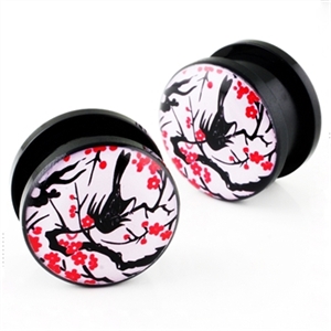 Screw on Acrylic Ear Plug Gauge flower logo black Body Jewelry 00g 1/2" 2G 5/8" 9/16"