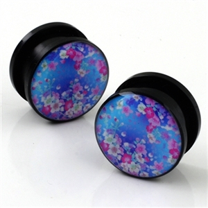 Screw on Acrylic Ear Plug Gauge flower logo black Body Jewelry 00G 0G 1/2" 2G 4G 5/8 9/16