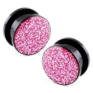 Screw on Acrylic glitter Ear Plug Gauge pink black Body Jewelry 00G 9/16