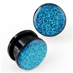 Screw on Acrylic glitter Ear Plug Gauge blue black Body Jewelry 00G 0G 9/16