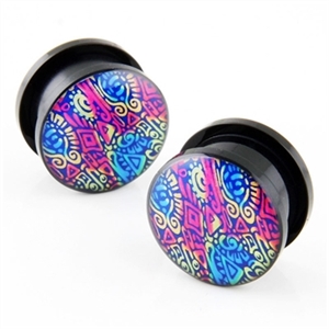 Screw on Acrylic glitter Ear Plug Gauge blue black Body Jewelry 00G 0G 9/16