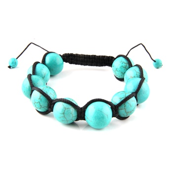 Shamballa Stone Bead Bracelet - Turquoise w/ Black String