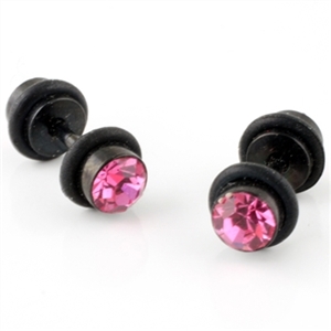 fake anodized black steel pink gem 16g 4g look cheater ear plug Body Jewelry