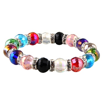 Stretchable Glass Bracelet w/ Crystals - Multi-Color