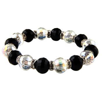 Stretchable Glass Bracelet w/ Crystals - Black & Clear