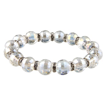 Stretchable Glass Bracelet w/ Crystals - Clear