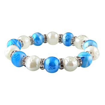 Stretchable Glass Bracelet w/ Crystals - Blue