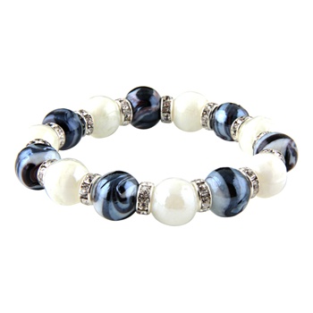 Stretchable Glass Bracelet w/ Crystals - B & W