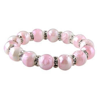 Stretchable Glass Bracelet w/ Crystals - Pink