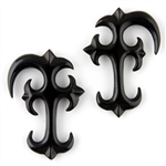 Black horn tribal cross Ear Plugs Organic Gauge Body Jewelry 00G, 0G, 10G, 2G, 4G, 6G, 8G HP-36