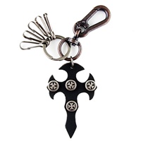 Genuine Leather Key Chain - Cross - Black