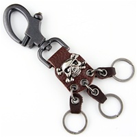 Genuine Leather Key Chain - Skull - Brown