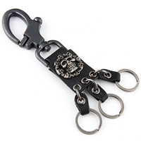 Genuine Leather Key Chain - Skull - Black