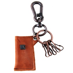 Genuine Leather  Pouch Key Chain - Metal Stud Accent  - Dark Brown