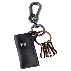 Genuine Leather  Pouch Key Chain - Metal Stud Accent - Black