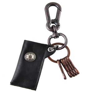 Genuine Leather  Pouch Key Chain - Star Stud - Black