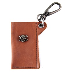 Genuine Leather Key Chain - Skull & Cross Bone - Dark Brown