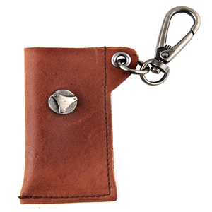 Genuine Leather Key Chain - Metal Stud Accent - Dark Brown