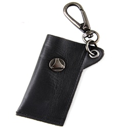 Genuine Leather Key Chain - Metal Stud Accent - Black