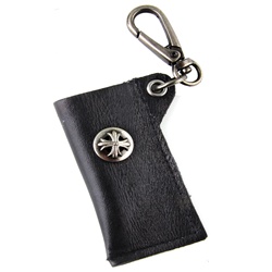 Genuine Leather Key Chain - Celtic Cross Accent - Black