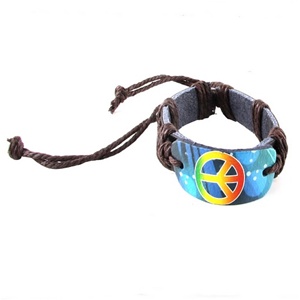 Trendy Celeb Leather Bracelet - Peace Sign