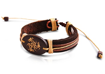 FLB-50 Genuine Leather Bracelet - Tribal Dragon