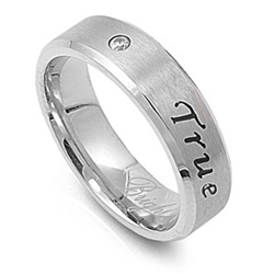 Stainless Steel Ring W/ Clear CZ - True Love Waits