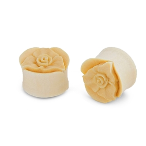 NOG-104  Double Flare rose flower design crocodile wood Ear Plug Gauge