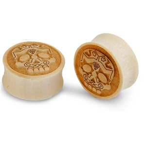 NOG-106  Double Flare Day of the Dead Sugar Skull crocodile wood Ear Plug Gauge