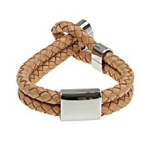 Leather Toggle Bracelet with Stainless Steel ID Plate