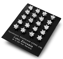 Stainless Steel Stud Earrings w/ CZ - Star
