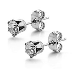 Stainless Steel Round CZ Stud Earrings - 5mm
