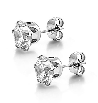 Stainless Steel Round CZ Stud Earrings - 7mm SE-13707-N