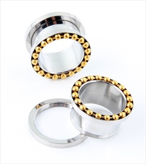 Screw on Flesh Tunnel Ear Gauge Beads Anodized Gold Body Jewelry 0g 1/2 2g 4g 5/8 9/16 SP-01