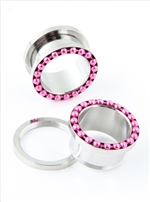 Screw on Flesh Tunnel Ear Gauge Beads Anodized Pink Body Jewelry 0g 00g 1/2" 2g 4g 5/8" 9/16" SP-02