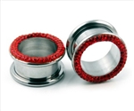 Screw on Micro Gem Flesh Ear Gauge Tunnel 316L Steel Gem Red Body Jewelry 0g 1/2" 2g 4g 5/8" 6g 7/16" 9/16" SP-05