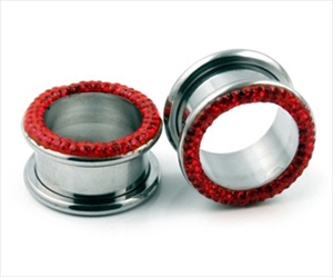 Screw on Micro Gem Flesh Ear Gauge Tunnel 316L Steel Gem Red Body Jewelry 0g 1/2" 2g 4g 5/8" 6g 7/16" 9/16" SP-05