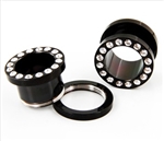 Screw on flesh ear plug tunnel gauges 316L Anodized Black Surgical Steel Gem Clear Body Jewelry