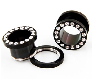 Screw on flesh ear plug tunnel gauges 316L Anodized Black Surgical Steel Gem Clear Body Jewelry