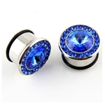 Single Flare Steel Plug Ear Plug Stainless Steel surgical gem blue body jewelry