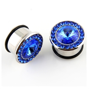 Single Flare Steel Plug Ear Plug Stainless Steel surgical gem blue body jewelry